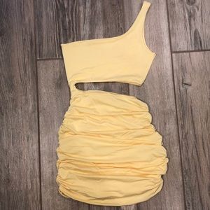 Bodycon cut out yellow mini dress